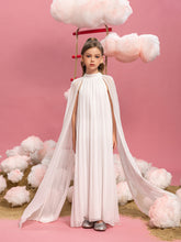 Tween Girls' Mock Neck Extra-Long Sleeves Pleated Chiffon Dress